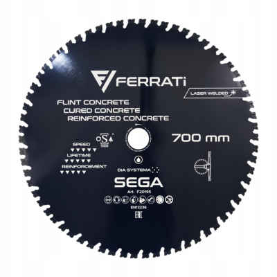 Tarcza diamentowa Ferrati Sega 700mm do cięcia betonu zbrojonego na mokro