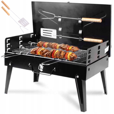 GRILL WĘGLOWY OGRODOWY TURYSTYCZNY SKŁADANY WALIZKA PRZENOŚNY BBQ AKCESORIA