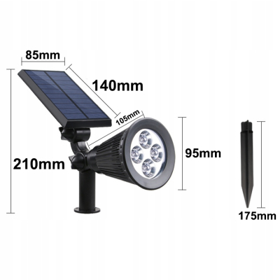 LAMPA SOLARNA LED WBIJANA OGRODOWA CZUJNIK ZMIERZCHU DO OGRODU REFLEKTOR