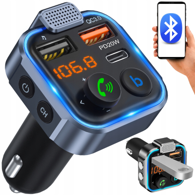 TRANSMITER BLUETOOTH SAMOCHODOWY FM 3x USB ADAPTER SZYBKA ŁADOWARKA MP3